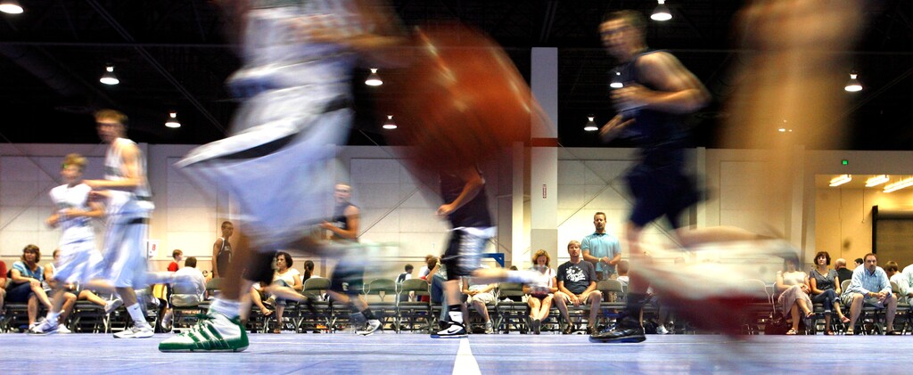 (Leah Hogsten | Tribune file photo)
Olympus High plays Skyline High School at an AAU basketball tournament at the South Town Expo Center in 2010.