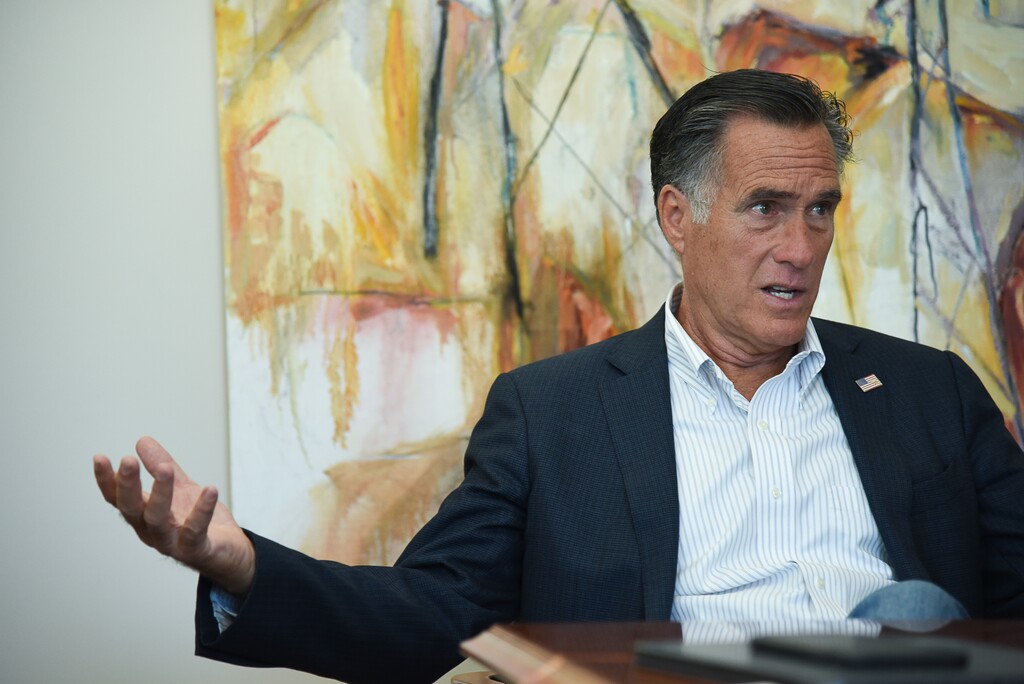 (Francisco Kjolseth  |  Tribune file photo) Sen. Mitt Romney speaks with the editorial board of the Salt Lake Tribune on Wednesday, Aug. 21, 2019.