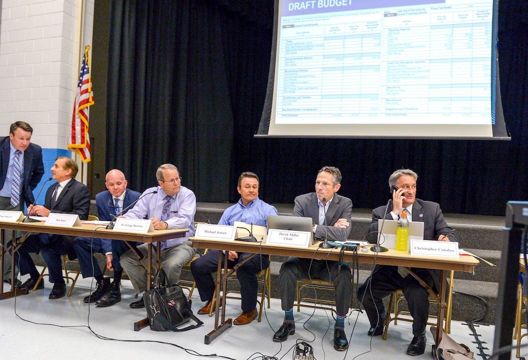 Leah Hogsten  |  The Salt Lake Tribune   A group called Civil Riot shut down the Inland Port Authority Board meeting at North Star Elementary's gymnasium Wednesday, April 24, 2019 shortly after it began by speaking over board chairman Derek Miller.