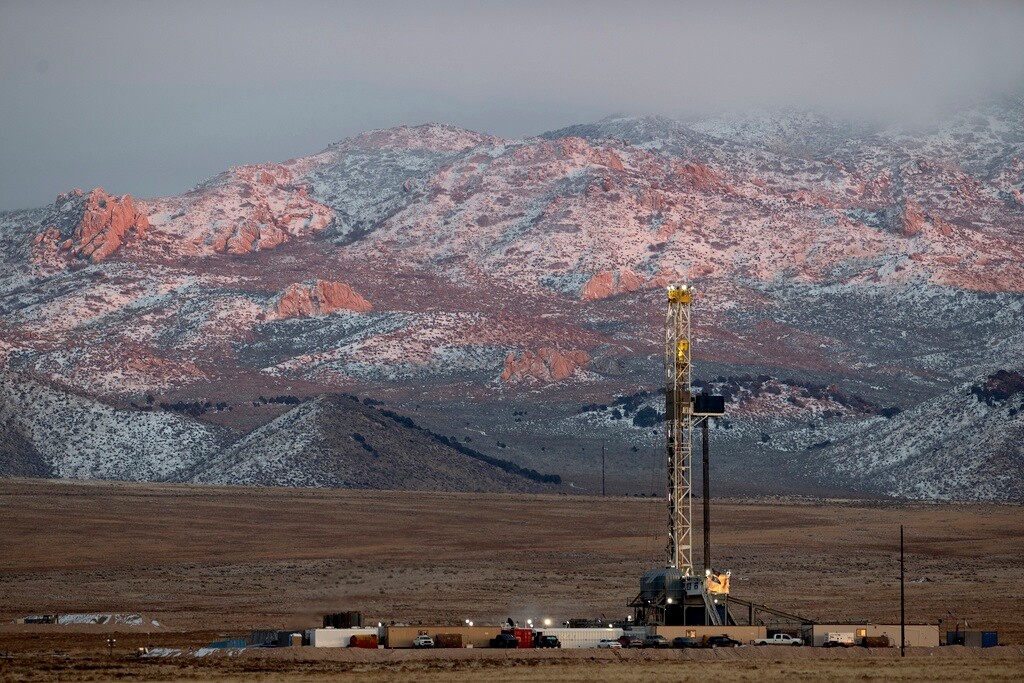 (Ellen Schmidt | AP) A drill rig stands at a Fervo Energy geothermal site under construction near Milford, Sunday, Nov. 26, 2023. In Nevada, Fervo’s first operational pilot project has begun pumping carbon-free electricity onto the state's grid to power Google data centers, Google announced Tuesday, Nov. 28. Fervo is using the Nevada pilot to launch larger projects like this one in Utah.
