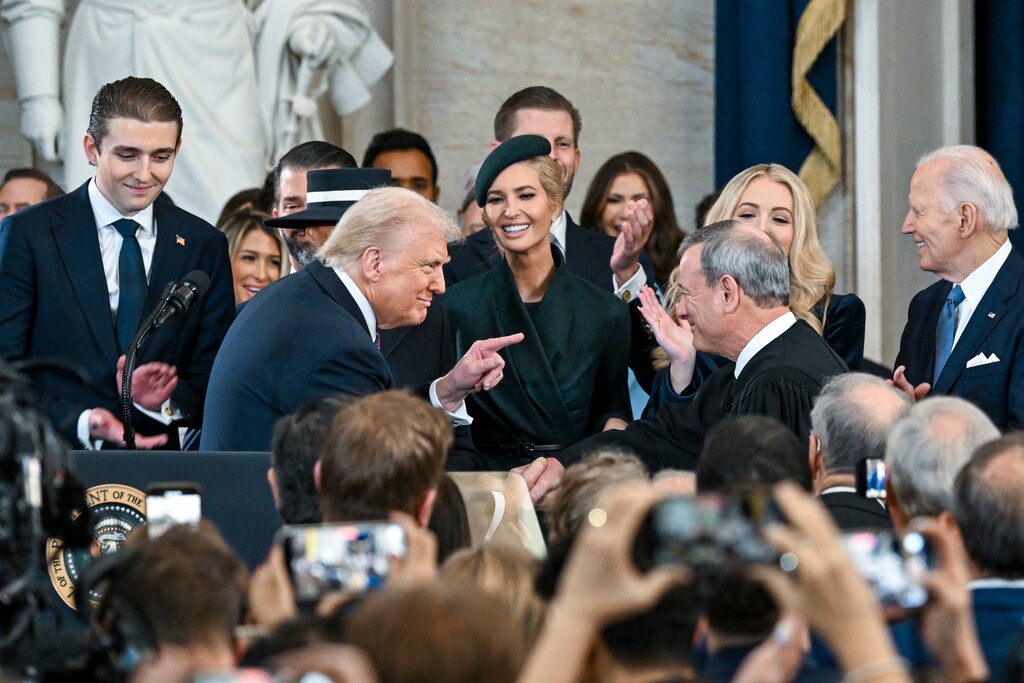 President Donald Trump is sworn in by Supreme Court Chief Justice John Roberts during his inauguration ceremony as the 47th president in the Rotunda at the Capitol in Washington on Monday morning, Jan. 20, 2025. (Kenny Holston/The New York Times)