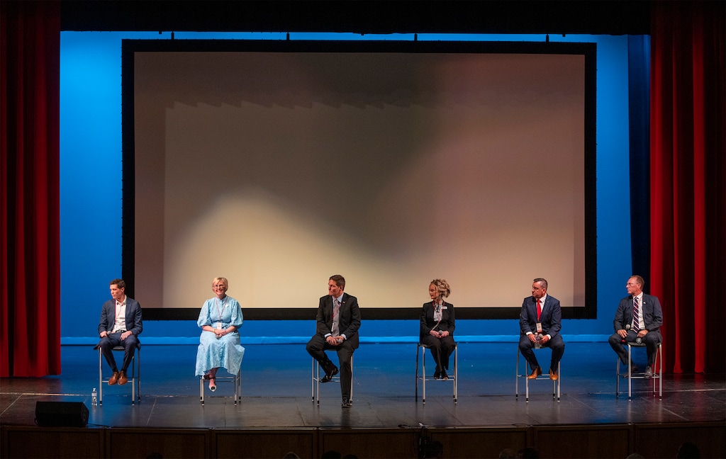 (Rick Egan | The Salt Lake Tribune) A Republican special election debate at Woods Cross High School, on Tuesday, June 20, 2023. Celeste Maloy claims Becky Edwards and Bruce Hough agreed to ten debates ahead of September's special Republican primary election, but Edwards says that's not true.