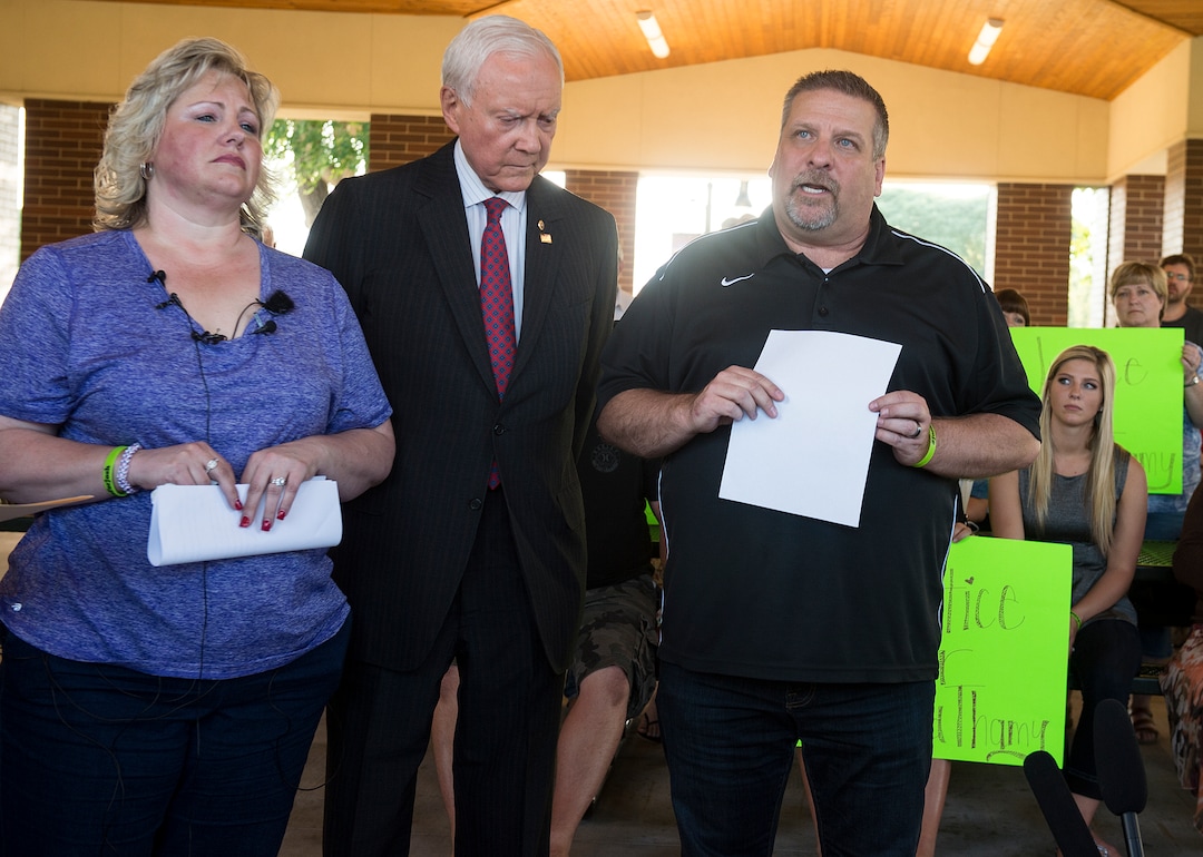 Leah Hogsten  |  The Salt Lake Tribune"We do feel powerless," said Jason Holt about the condition of his son, Josh Holt, as a result of his July 3rd, 6 to 8-foot fall off his prison bunk bed and the family's efforts to bring him home. With U.S. Senator Orrin Hatch by their side, Laurie and Jason Holt said their son Josh suffered a concussion and believe his back is fractured. Josh Holt has spent a year in a Venezuelan prison, where his family says he is being used as a "political pawn." Holt, a former missionary with The Church of Jesus Christ of Latter-day Saints and a Riverton native, was arrested onÊJune 30, 2016. He had traveled to Venezuela to marry Thamara Caleno, a fellow Mormon he'd met online last January while looking for someone to practice Spanish with.