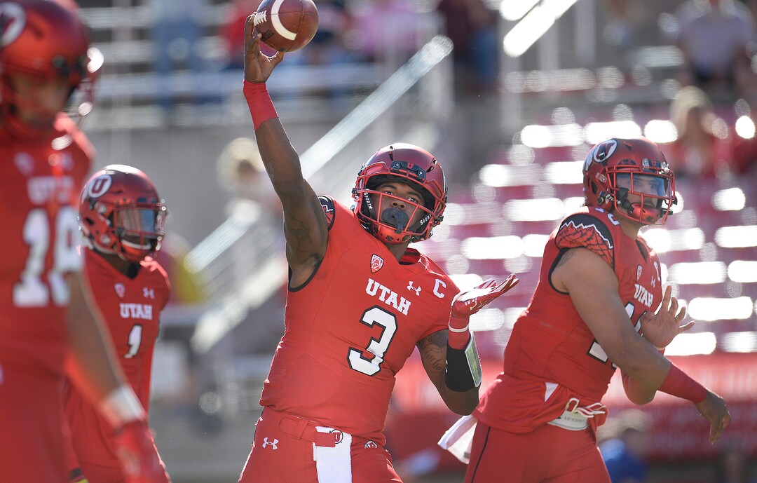 Scott Sommerdorf   |  The Salt Lake Tribune  Utah QB Troy Williams during pre-game warm ups. Utah players stretch before the kickoff against BYU, Saturday, September 10, 2016.