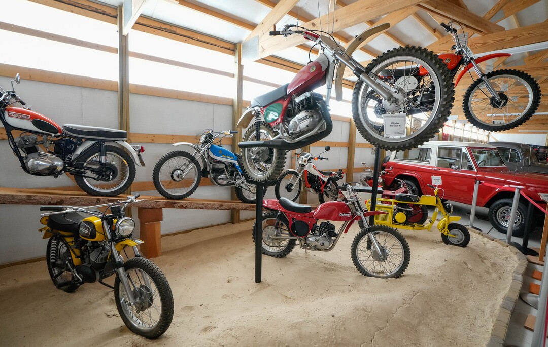 (Francisco Kjolseth  | The Salt Lake Tribune) Bultaco Spanish motorcycles are in the mix at the Richard W. Erickson Foundation Power Show & Museum in Wallsburg, Utah on Tuesday, Aug. 6, 2024.