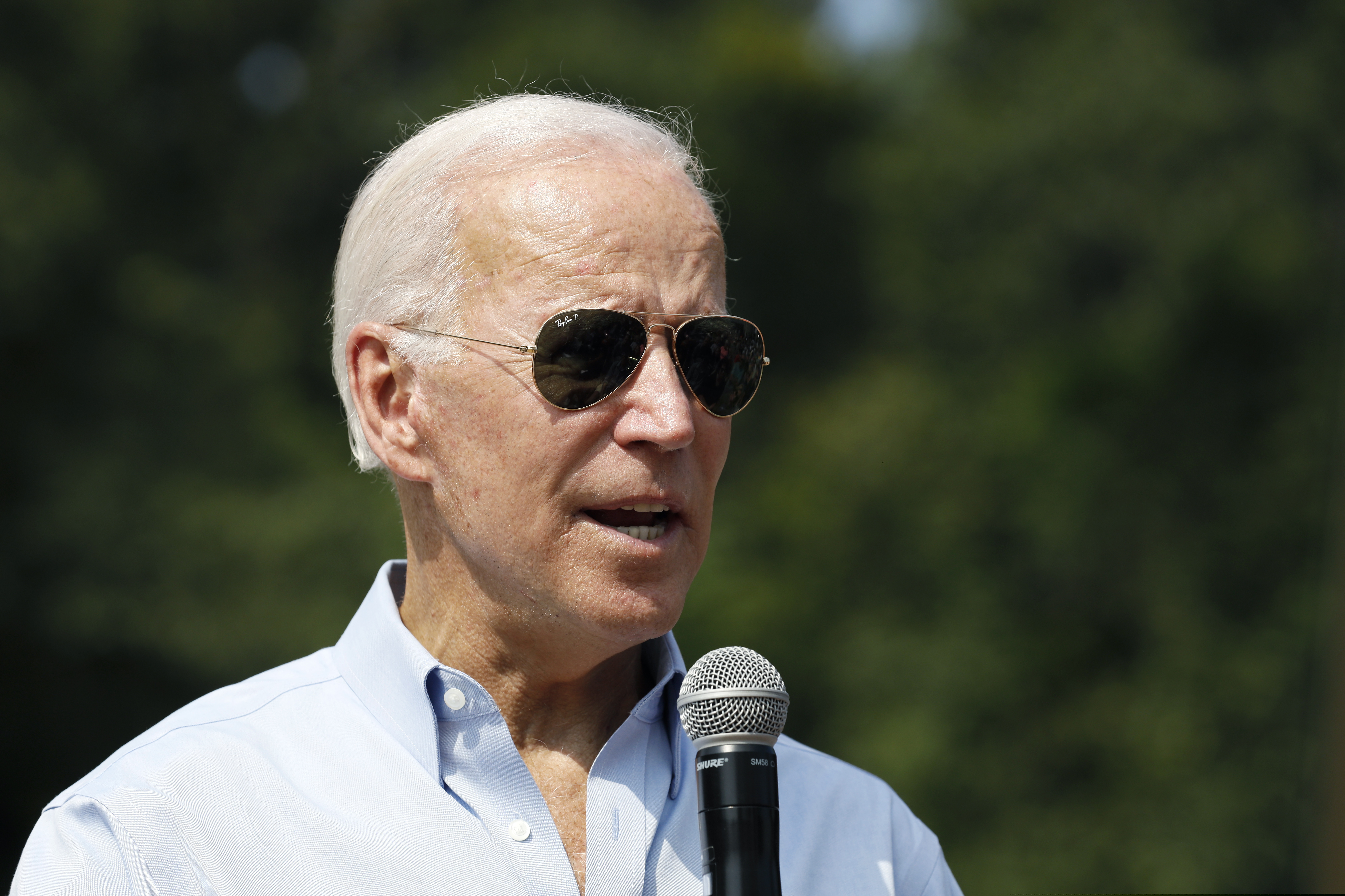 (AP Photo/Charlie Neibergall) Democratic presidential candidate former Vice President Joe Biden speaks during a town hall meeting at the Indian Creek Nature Preserve, Friday, Sept. 20, 2019, in Cedar Rapids, Iowa. Biden appeared at a fundraiser in Park City, Utah on Saturday, Sept. 28, 2019.