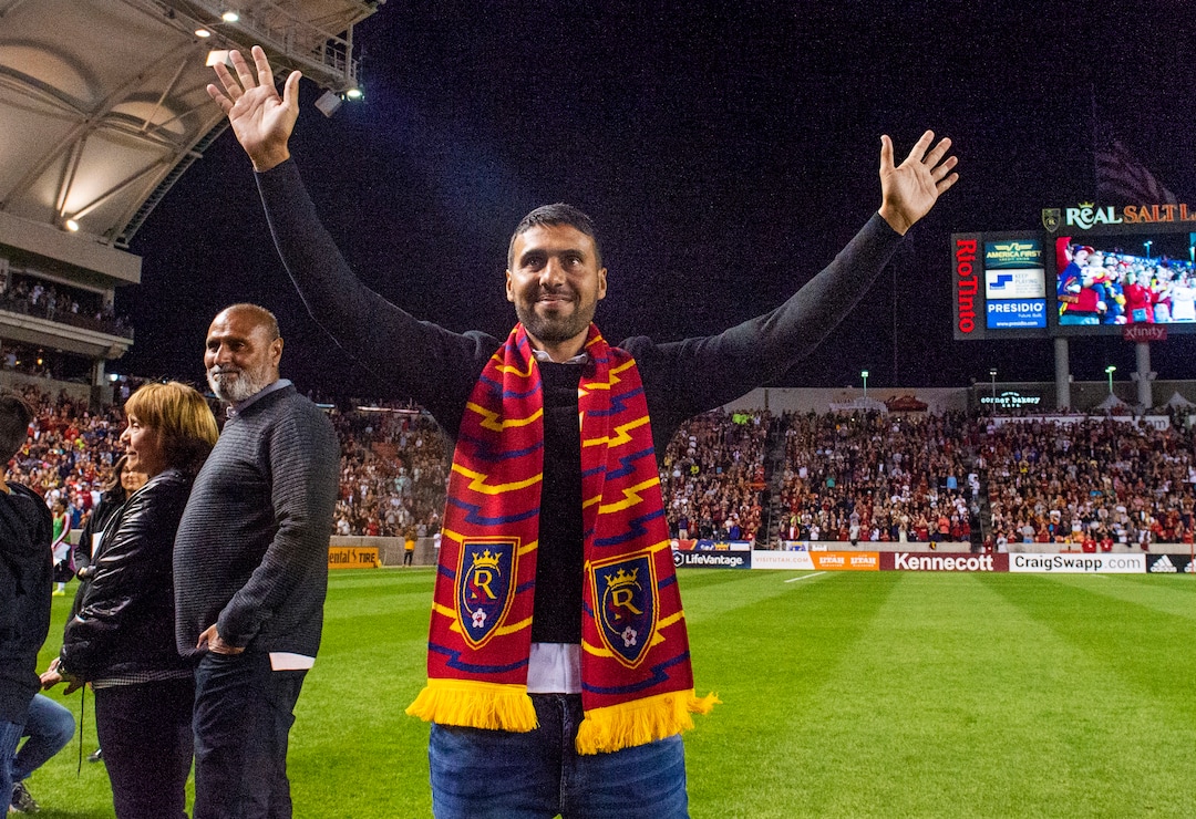 (Rick Egan  |  The Salt Lake Tribune)   Real Salt Lake honor Javier Morales during halftime of the Real Salt Lake and Los Angeles Galaxy match at Rio Tinto Stadium, Wednesday, Sept. 25, 2019.