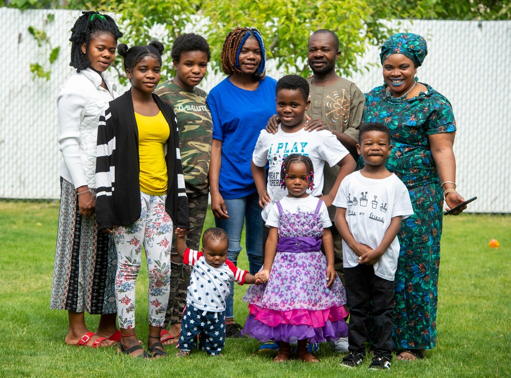 (Rick Egan  |  The Salt Lake Tribune)    Rosa, Kangaji, Hiana, Chibanda, Willy Chibangu and Tina, Daniel, Kanyeba, Joseph, & Ben at their home in Orem, Tuesday, May 26, 2020.