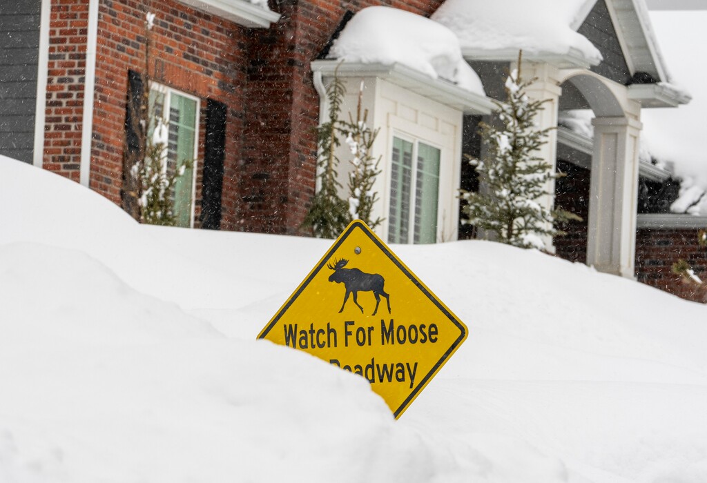 (Leah Hogsten | The Salt Lake Tribune) Mounds of snow pile up around homes in Mountain Green on Monday, April 3, 2023.