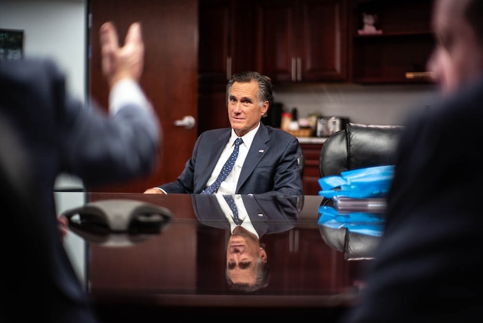 (Trent Nelson | The Salt Lake Tribune)
Senator Mitt Romney meets with Weber County Comissioners in Ogden to discuss the ongoing government shutdown on Friday Jan. 18, 2019.