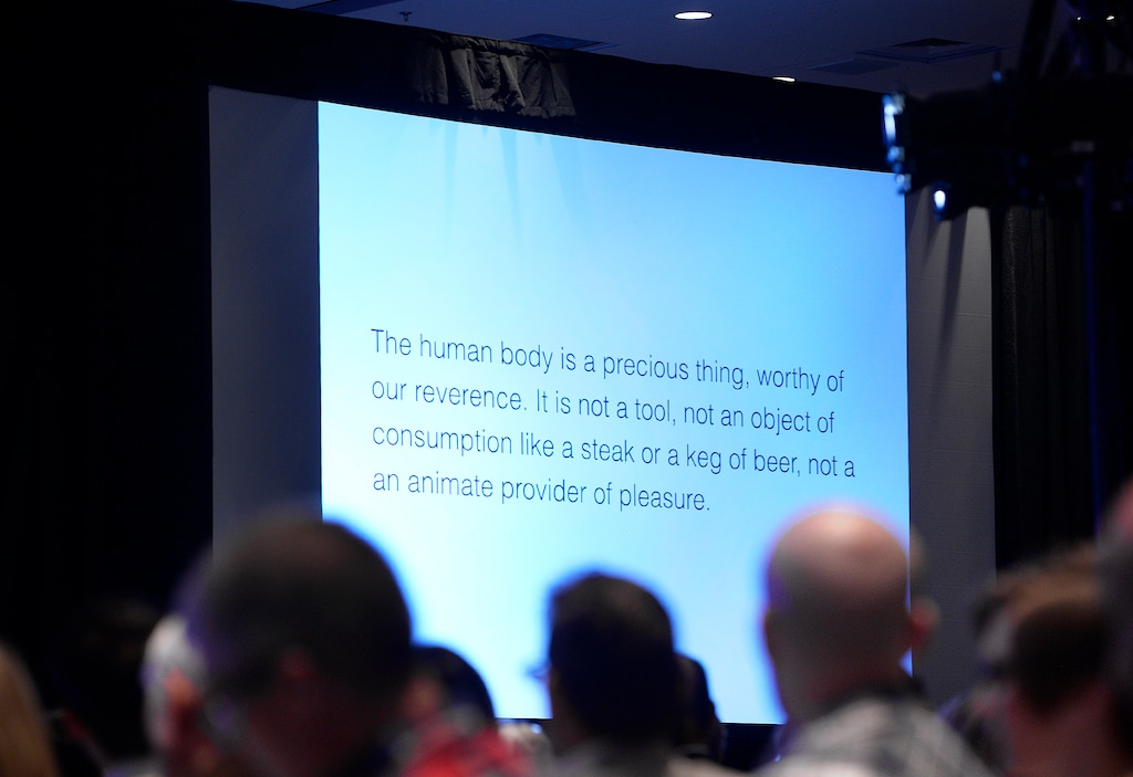 Scott Sommerdorf | The Salt Lake Tribune
One of Matt Fradd's slides shown as he gave the keynote address at UCAP - Utah Coalition Against Pornography - conference at the Salt Palace, Saturday, March 11, 2017. Fradd, wrote the book, "The Essential Reason Porn is Wrong."