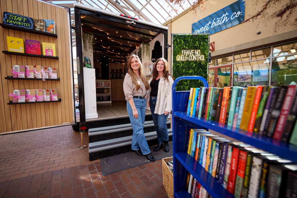 (Trent Nelson  |  The Salt Lake Tribune) Randi Rose and Kayleigh Dixon at Book Box, a mobile bookshop, at Traverse Mountain Outlets in Lehi on Monday, Feb. 26, 2024.