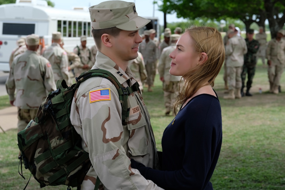 (Photo courtesy of Van Redin/National Geographic) Jason Ritter stars as Capt. Troy Denomy and Kate Bosworth as Gina Denomy in “The Long Road Home.”