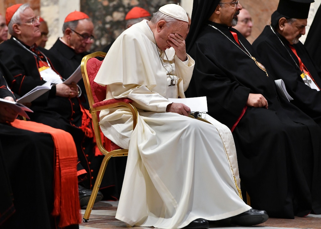 (Vincenzo Pinto/Pool Photo Via AP) Pope Francis attends a penitential liturgy at the Vatican, Saturday, Feb. 23, 2019. The pontiff hosted a four-day summit on preventing clergy sexual abuse, a high-stakes meeting designed to impress on Catholic bishops around the world that the problem is global and that there are consequences if they cover it up.