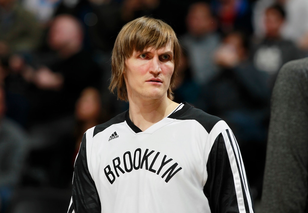 FILE - This Feb. 27, 2014, file photo shows Brooklyn Nets forward Andrei Kirilenko during an NBA game against the Denver Nuggets, in Denver. Former NBA player Andrei Kirilenko has been elected president of the troubled Russian Basketball Federation. The ex-Utah Jazz and Brooklyn Nets small forward, who spent 13 seasons in the NBA, was elected unopposed at a conference Tuesday, Aug. 25, 2015, in Moscow _ hours after his only rival, Russian national team general manager Dmitry Domani, withdrew from the contest.  (AP Photo/David Zalubowski, File)