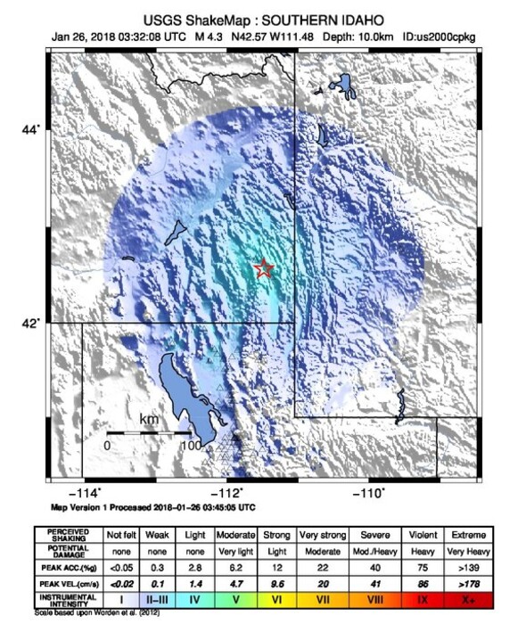 (This photo is a screenshot from the United States Geological Survey website)  This screenshot shows the distance of seismic waves registered from a 4.7-magnitude earthquake centered in Soda Springs, Ida., Thursday night.