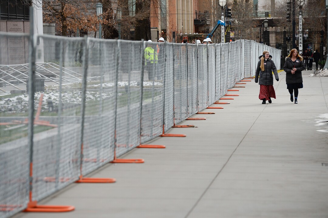 (Francisco Kjolseth  |  The Salt Lake Tribune)  Crews begin to prepare the grounds for the 4-year renovation of the Salt Lake Temple and Temple Square on Thursday, Jan. 2, 2020.