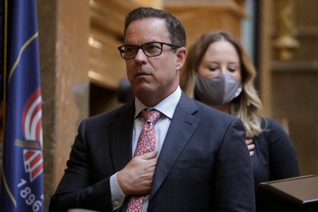 (Rick Bowmer | AP file photo)  House Speaker Brad Wilson, R-Kaysville, looks on during the Utah Legislature's special session Thursday, June 18, 2020, at the Utah state Capitol, in Salt Lake City.