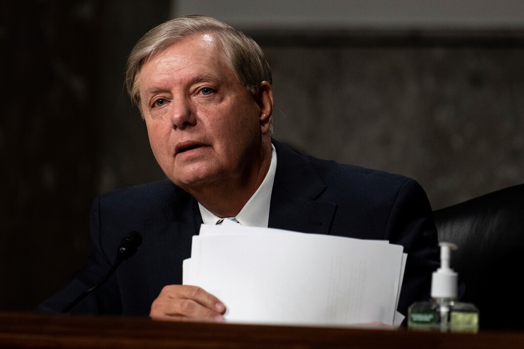 Senate Judiciary Committee chairman Sen. Lindsey Graham, R-S.C., speaks during a Senate Judiciary Committee oversight hearing on Capitol Hill in Washington, in a Wednesday, Aug. 5, 2020, file photo, to examine the Crossfire Hurricane investigation. November may be Graham's toughest test yet as he seeks re-election and explains to voters how, as the Senate Judiciary Committee chairman, he will push for Trump’s Supreme Court nominee on the president’s aggressive timetable, when he recently was so opposed to that approach.(Erin Schaff/The New York Times via AP, Pool, File)