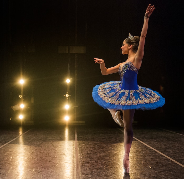 (Rick Egan  |  The Salt Lake Tribune)   Sophia Vance performs at the 2018 Youth America Grand Prix Regional Semi-Finals at the University of Utah Marriott Center for Dance, Saturday, Feb. 17, 2018.