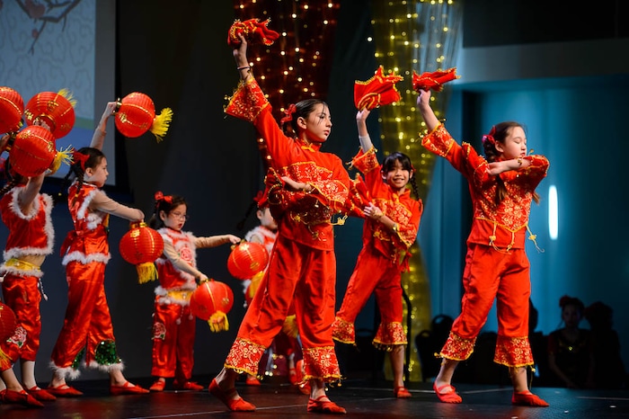 (Trent Nelson | The Salt Lake Tribune)  Dancers from Utah Chinese Dance House perform at the Chinese New Year Celebration at the County Library's Viridian Event Center in West Jordan, Saturday Feb. 17, 2018.