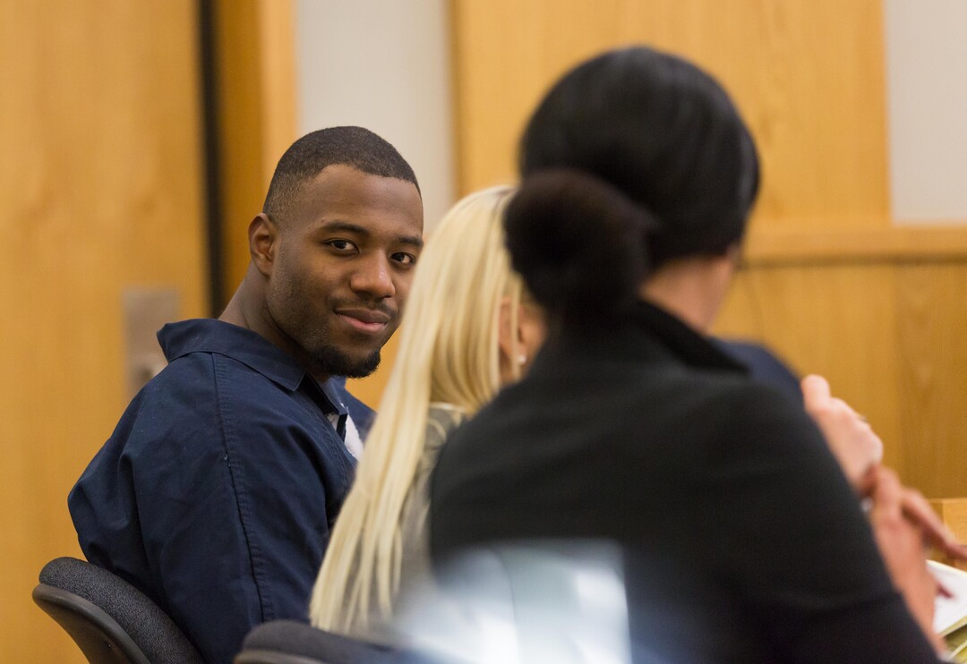 Samuel Brown  |  Pool PhotoFormer Utah State University linebacker Torrey Green appears in the First District court on Wednesday, beginning the first day of a three-day preliminary hearing. Green is charged with six counts of rape, one count of aggravated kidnapping, three counts of forcible sex abuse and two counts of object rape.