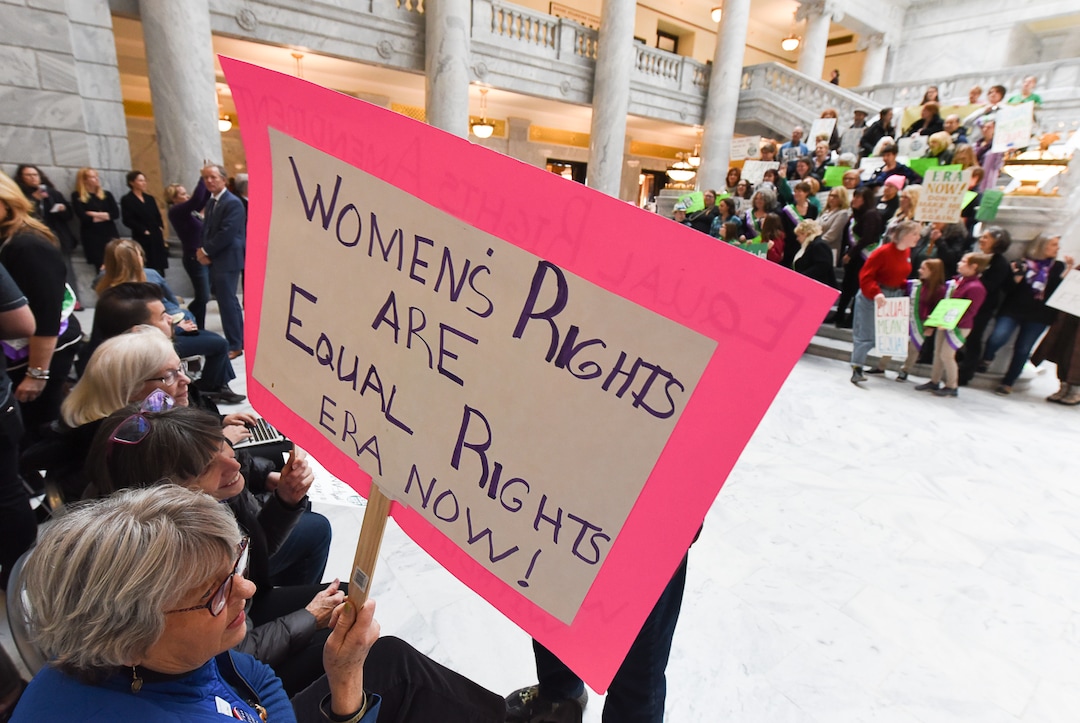 (Francisco Kjolseth  |  The Salt Lake Tribune)  Donnie Davis joins other local supporters of the Equal Rights Amendment for a rally at the Utah Capitol on Tuesday, Dec. 3, 2019, to encourage Utah to ratify the ERA.