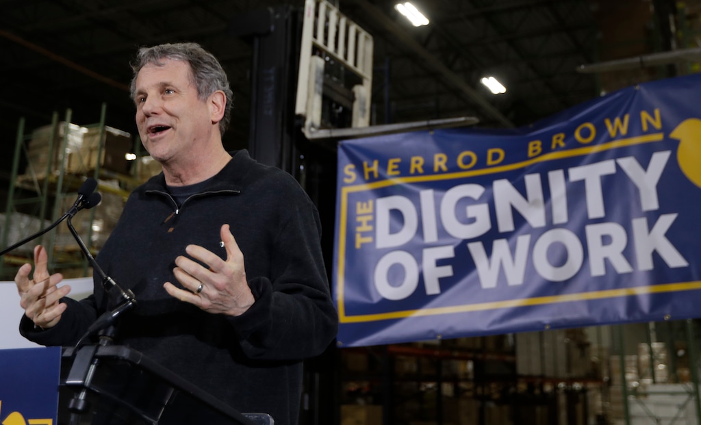 Sen. Sherrod Brown, D-Ohio, speaks at a rally in Brunswick, Ohio before kicking off his multi-state tour of states that cast pivotal early votes in the 2020 presidential primary, Wednesday, Jan. 30, 2019. Brown began his "Dignity of Work" tour Wednesday in Brunswick, Ohio. The circuit is a key step before he decides whether to launch a campaign for the White House. (AP Photo/Tony Dejak)