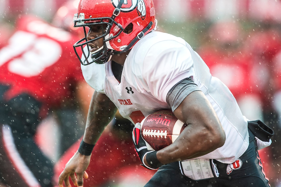 Chris Detrick  |  The Salt Lake TribuneUtah Utes quarterback Tyler Huntley (1) runs the ball during a scrimmage at Rice-Eccles Stadium Saturday March 25, 2017.  