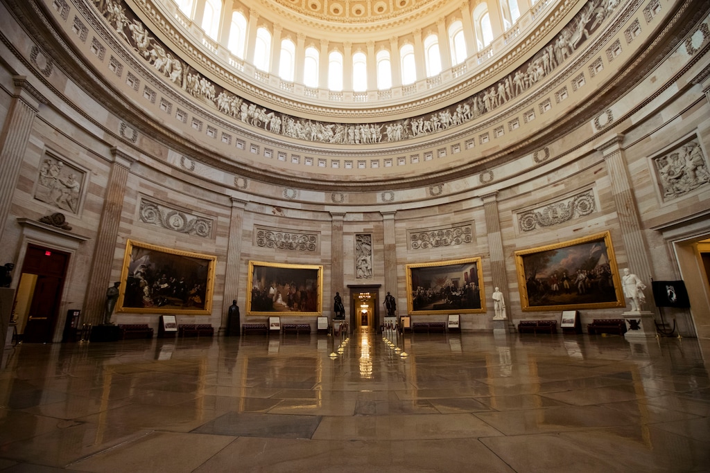 (Manuel Balce Ceneta | The Associated Press) The empty U.S. Capitol Rotunda is seen during a partial government shutdown in Washington, Monday, Dec. 24, 2018. Both sides in the long-running fight over funding President Donald Trump's U.S.-Mexico border wall appear to have moved toward each other, but a shutdown of one-fourth of the federal government entered Christmas without a clear resolution in sight.