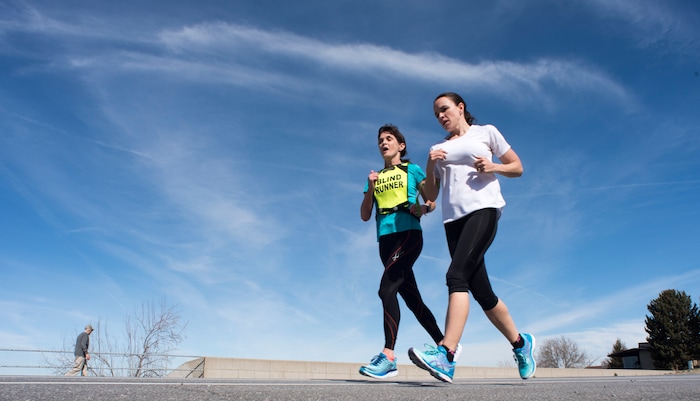 (Rick Egan  |  The Salt Lake Tribune) Becky Andrews and Alanna Whetsel train for the Boston Marathon by running along David Boulevard in Bountiful, Thursday, March 29, 2018.