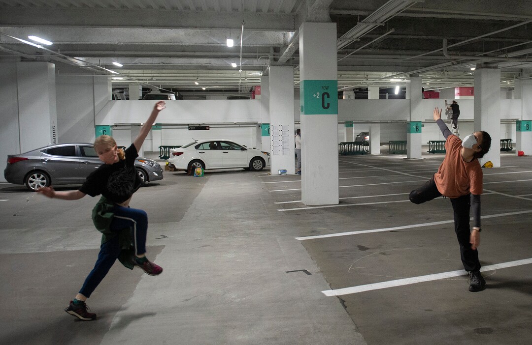 (Rick Egan  |  The Salt Lake Tribune)   Emma Sargent and Hanna Fisher rehearse with Salt Lake City theater troupe SONDERimmersive for  "Through Yonder Window," a theater-and-movement adaptation of "Romeo and Juliet." The performers stay at least 6 feet apart and audience members will stay in their cars.

Kathryn Mortimer  BK blue
Richard Curtis

Hanna Fisher        Rust
Emma Sargent 

Jacob Baird - Romeo man bun