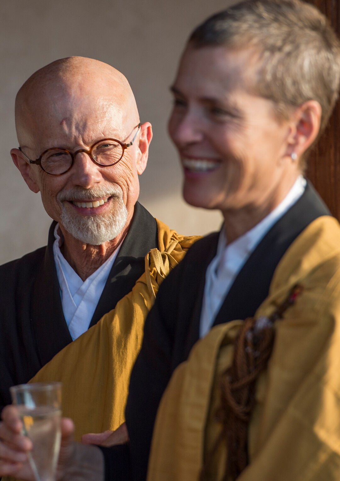 (Leah Hogsten  |  The Salt Lake Tribune) Michael Mugaku Zimmerman Sensei and Diane Musho Hamilton Sensei celebrate after the dedication and eye opening ceremony at Torrey Zendo Meditation Center, Sept. 13, 2017 in Torrey. The Torrey Zendo, founded by Zimmerman and Hamilton, is now a year-round facility for Zen study, practice and retreats.