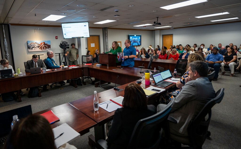 (Rick Egan | The Salt Lake Tribune)  Linda Isom talks about the struggles her adopted children have faced, during a public hearing on the Utah State Board's recent rules for teaching about racism in the K-12 classroom at the State Board of Education in Salt Lake City, on Thursday, July 22, 2021.