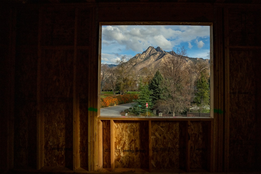 (Rick Egan | The Salt Lake Tribune) A bedroom window in the first LivingWell model home by Tri Pointe Homes in Holladay Hills overlooks Mount Olympus. Bobby Berk is doing interior design for the six luxury homes, the first of which is under construction here at the edge of the former Cottonwood Mall property on Tuesday, Nov. 18, 2025.