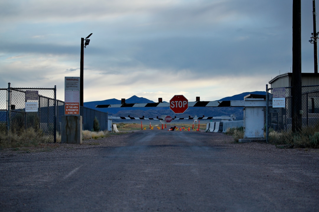 (John Locher | AP Photo) In this July 22, 2019 photo, signs warn about trespassing at an entrance to the Nevada Test and Training Range near Area 51 outside of Rachel, Nev. The U.S. Air Force has warned people against participating in an internet joke suggesting a large crowd of people "storm Area 51," the top-secret Cold War test site in the Nevada desert.