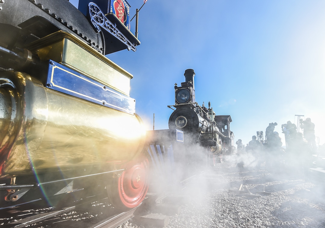 (Francisco Kjolseth  |  The Salt Lake Tribune)  The Jupiter and No. 119 arrive on Friday May 10, 2019, for the celebration of the 150th anniversary of the completion of the transcontinental railroad at Promontory Summit where the two rails met back on May 10, 1869.