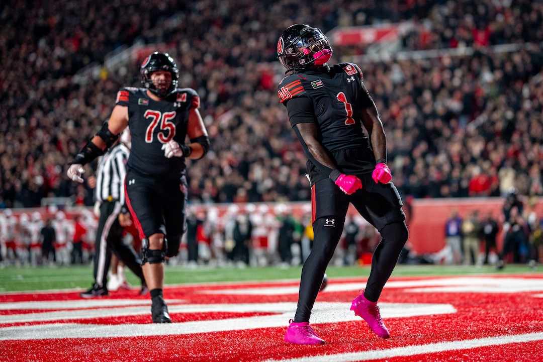 (Trent Nelson  |  The Salt Lake Tribune) Utah Utes running back Wayshawn Parker (1) scores as Utah hosts Houston, NCAA football at Rice-Eccles Stadium in Salt Lake City on Saturday, Oct. 24, 2026.