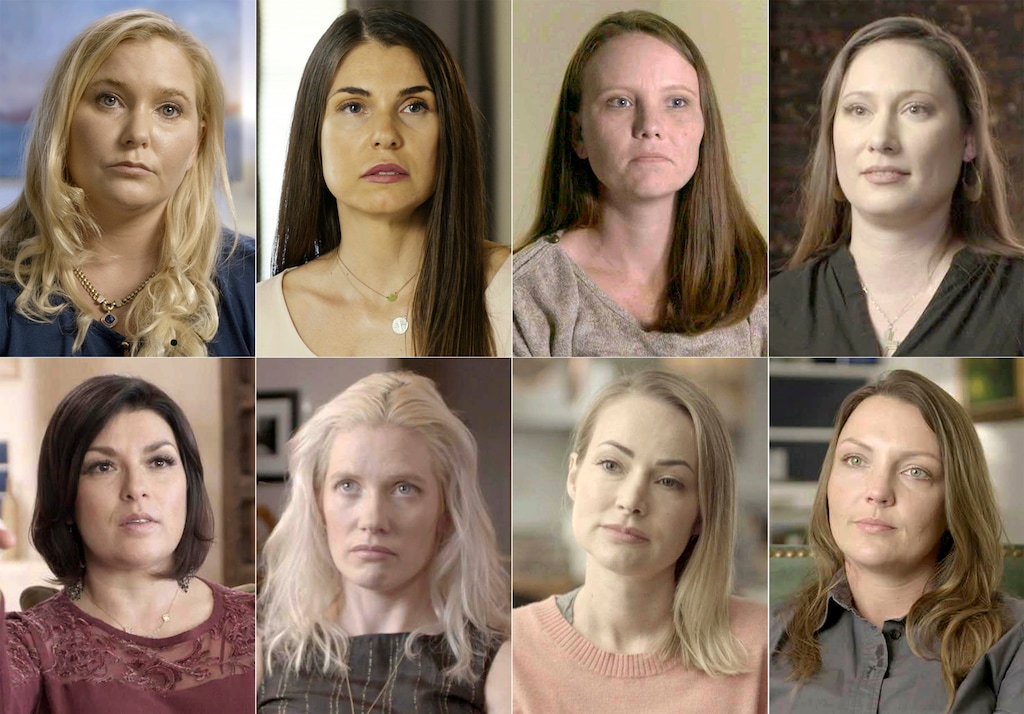 This combination of photos released by Lifetime shows participants in the new docuseries “Surviving Jeffrey Epstein” top row from left, Virginia Roberts Giuffre, Teresa Helm, Jena Lisa Jones, Kiki, Rachel Benavidez, Marijke Chartouni, Chaunte Davies, and Courtney Wild. The series premieres on Sunday. (Lifetime via AP)