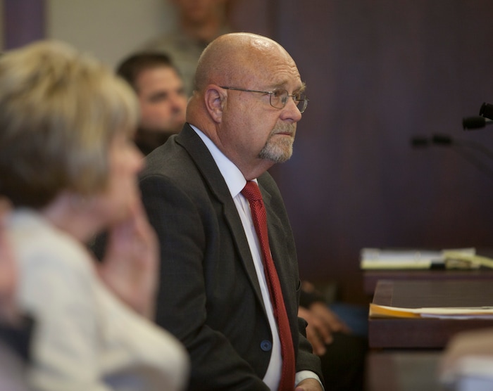 (Chris Caldwell  |  Pool Photo)  Defense lawyer Stephen Harris during the detention hearing and the initial appearance for the 16-year-old boy accused of bringing a bomb to Pine View High School Wednesday, March 28, 2018.