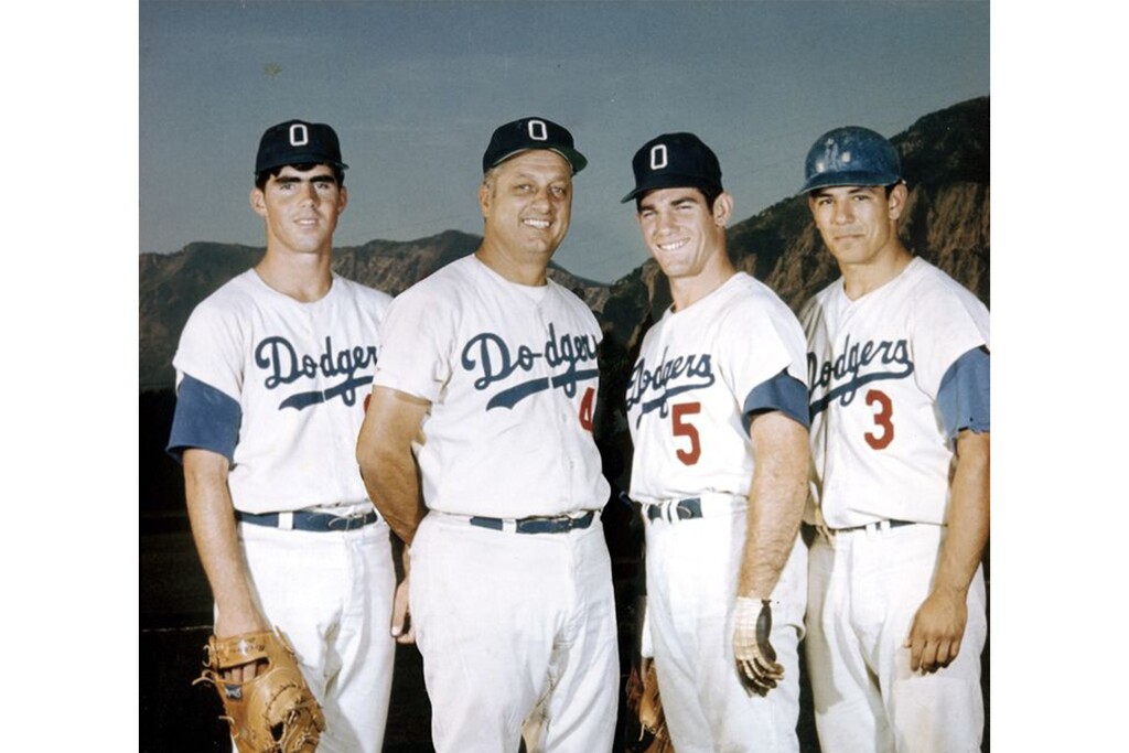 (Photo courtesy of Zack Manasian) Tommy Lasorda, second from left, manager of the 1968 Ogden Dodgers, with first baseman Bill Buckner, third baseman Steve Garvey and outfielder Bobby Valentine.