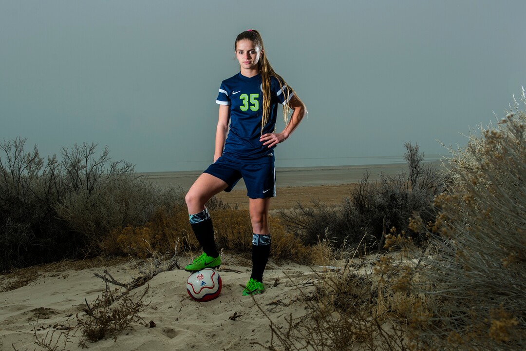 (Chris Detrick  |  The Salt Lake Tribune)  Syracuse's Caroline Stringfellow poses for a portrait near Bridger Bay on Antelope Island State Park Tuesday, December 12, 2017.  