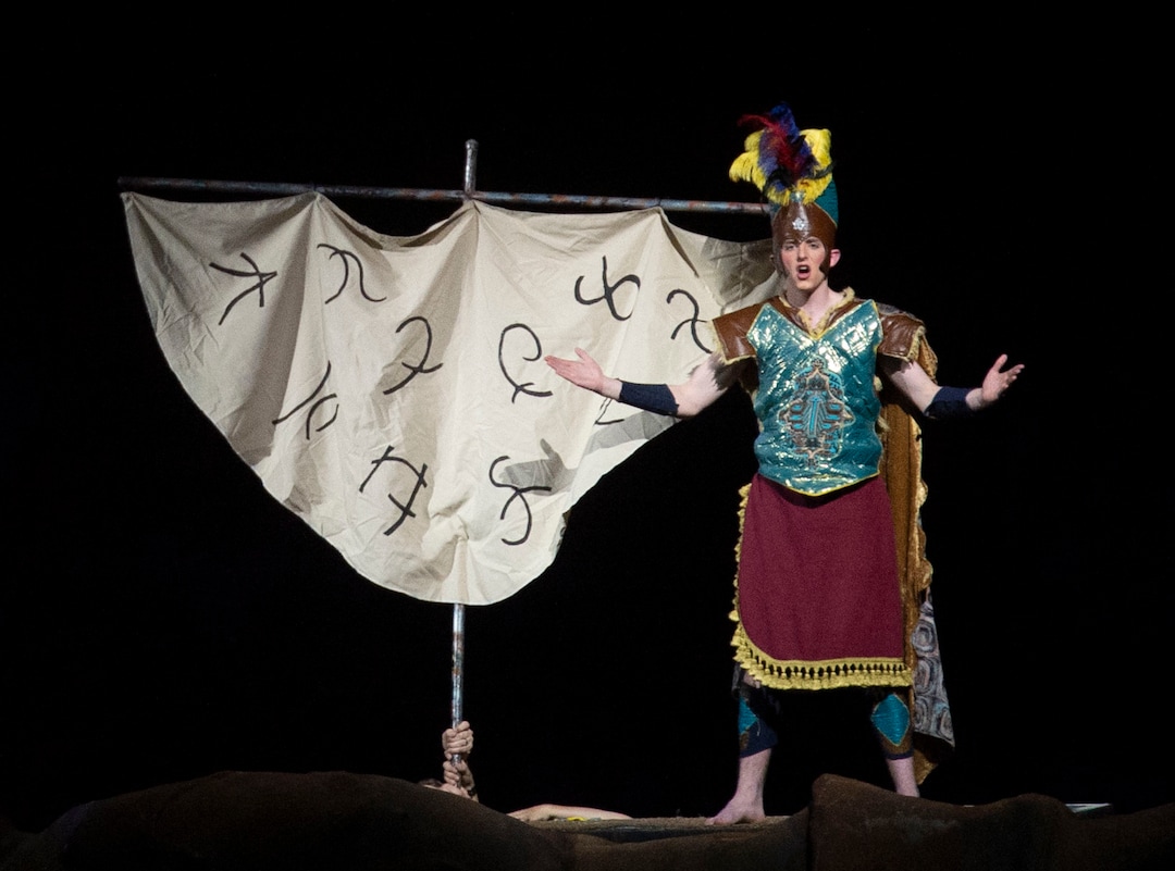 (Rick Egan  |  The Salt Lake Tribune)    Captain Moroni and the Title of Liberty, in Mormon Miracle Pageant Wednesday, June 12, 2019.  The final run for the pageant continues through Saturday, June 22.