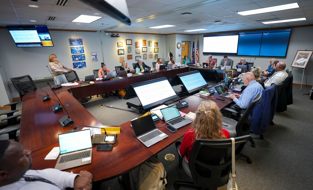 (Bethany Baker  |  The Salt Lake Tribune) The Utah State Board of Education meets for their monthly meeting in Salt Lake City on Thursday, April 3, 2025.