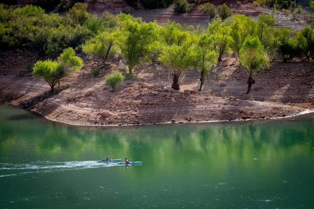 (Rick Egan | The Salt Lake Tribune) Kayakers on Quail Creek State Park in Washington County in August.

