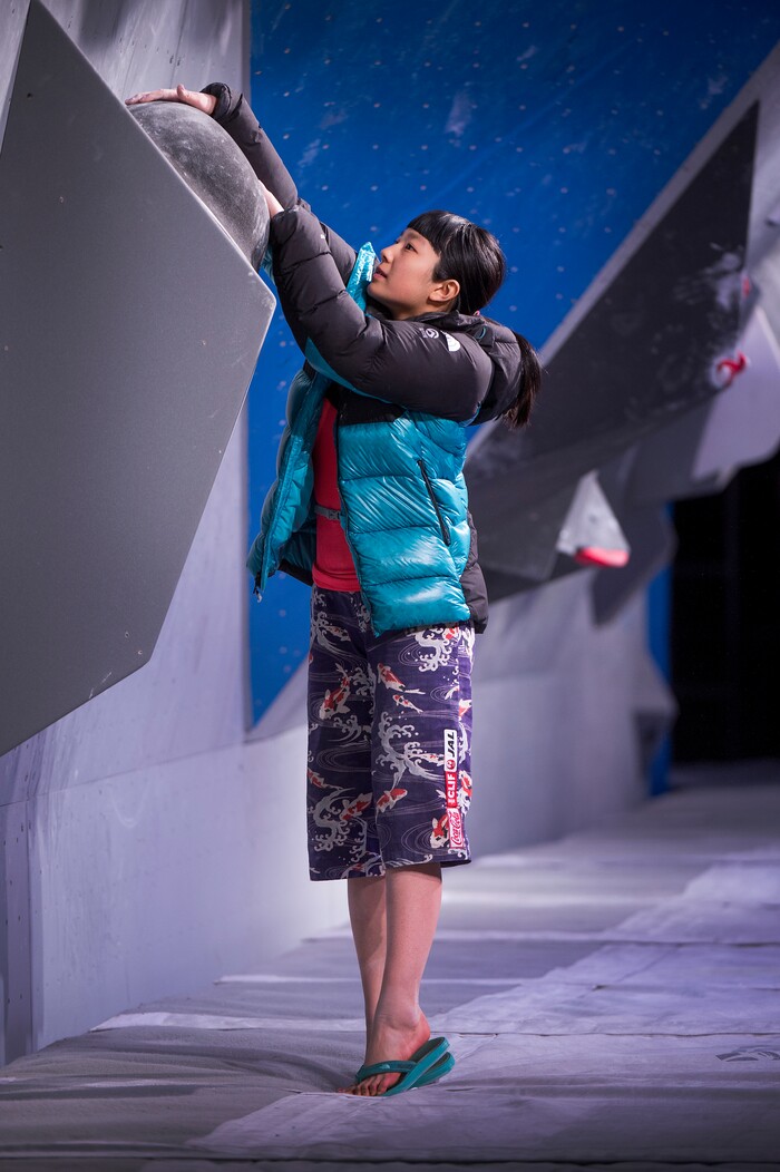 (Leah Hogsten  |  The Salt Lake Tribune) Ashima Shiraishi surveys her route prior to competition during USA Climbing's Bouldering Open National Championships at the Salt Palace Convention Center, Saturday, February 3, 2018 in Salt Lake City, UT. 

. 