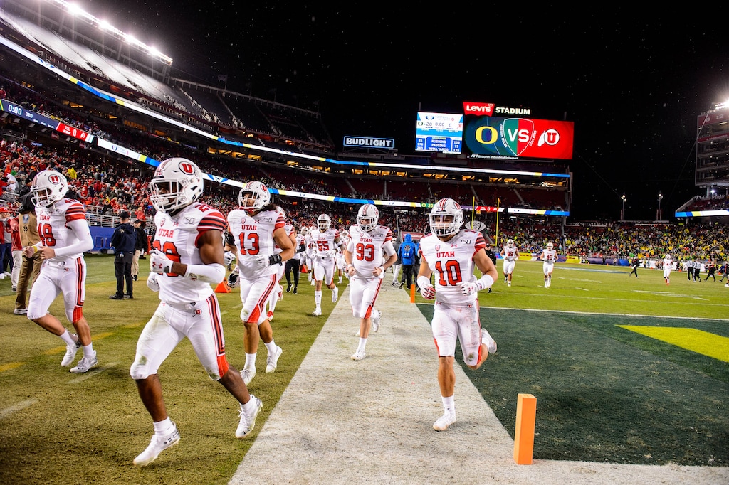 (Trent Nelson  |  The Salt Lake Tribune)Utah players run off the field at halftime, trailing 0-20 as Utah faces Oregon in the Pac-12 football championship game in Santa Clara, Calif., on Friday Dec. 6, 2019.