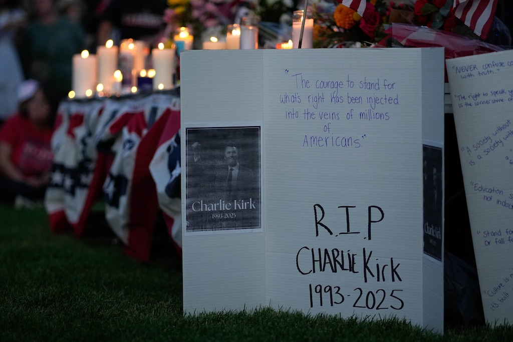(Francisco Kjolseth | The Salt Lake Tribune) People attend a vigil for Charlie Kirk, the conservative commentator and founder of Turning Point USA who was fatally shot at Utah Valley University in Orem on Wednesday, Sept. 10, 2025, at Memorial Park in Provo, Friday, September 12, 2025.