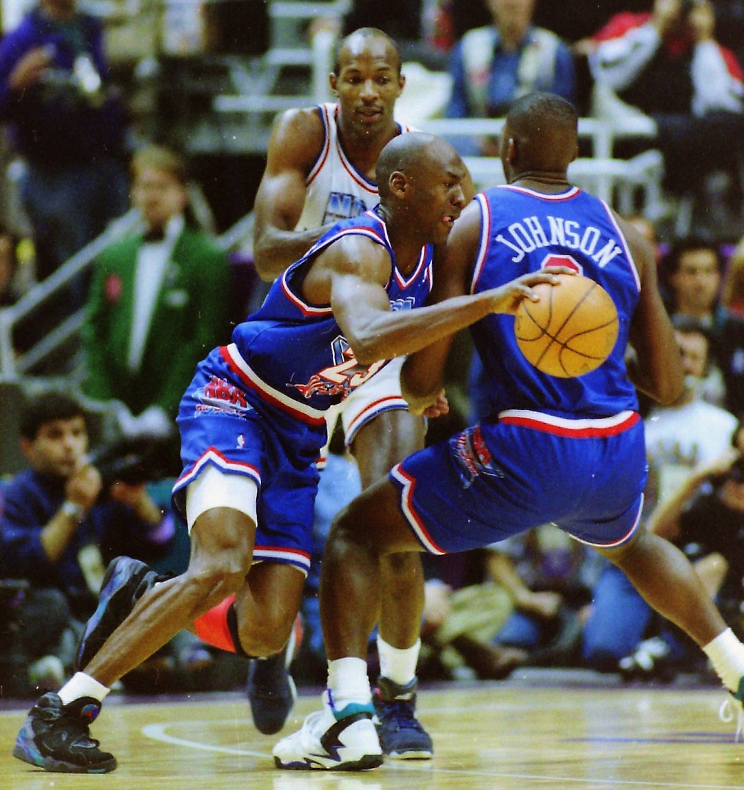 (Steve Griffin | Tribune file photo) Michael Jordan (23) drives with the ball during the 1993 All-Star Game at the Delta Center in Salt Lake City, Sunday, Feb. 21, 1993.