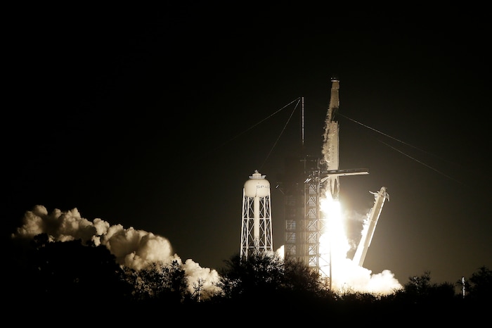A SpaceX Falcon 9 rocket with the Demo 1 crew capsule lifts off from pad 39A, Saturday, March 2, 2019, in Cape Canaveral, Fla. (AP Photo/Terry Renna)